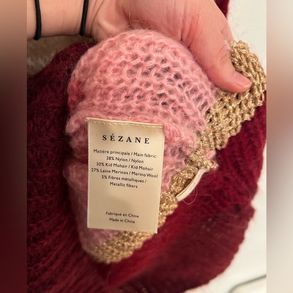 SEZANE open knit color block Tonia wool/ kid mohair boat neck sweater sz L - Picture 8 of 11